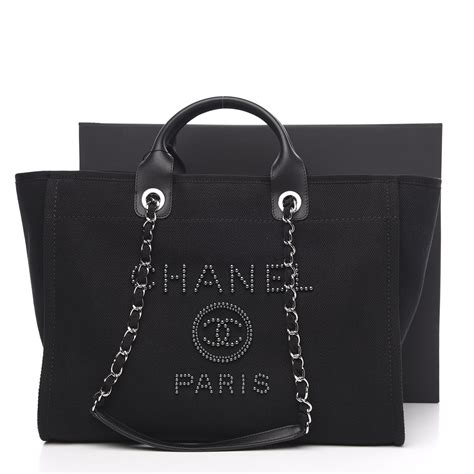 chanel deauville pearl canvas tote bag black|Chanel deauville tote bag organizer.